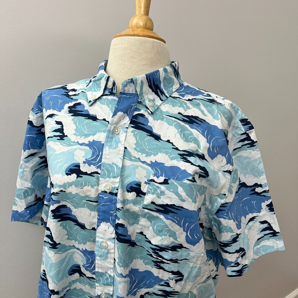 NEW Goodthreads Ocean Wave Men's Short-Sleeve Printed Cotton Shirt Sz XL - Picture 4 of 10
